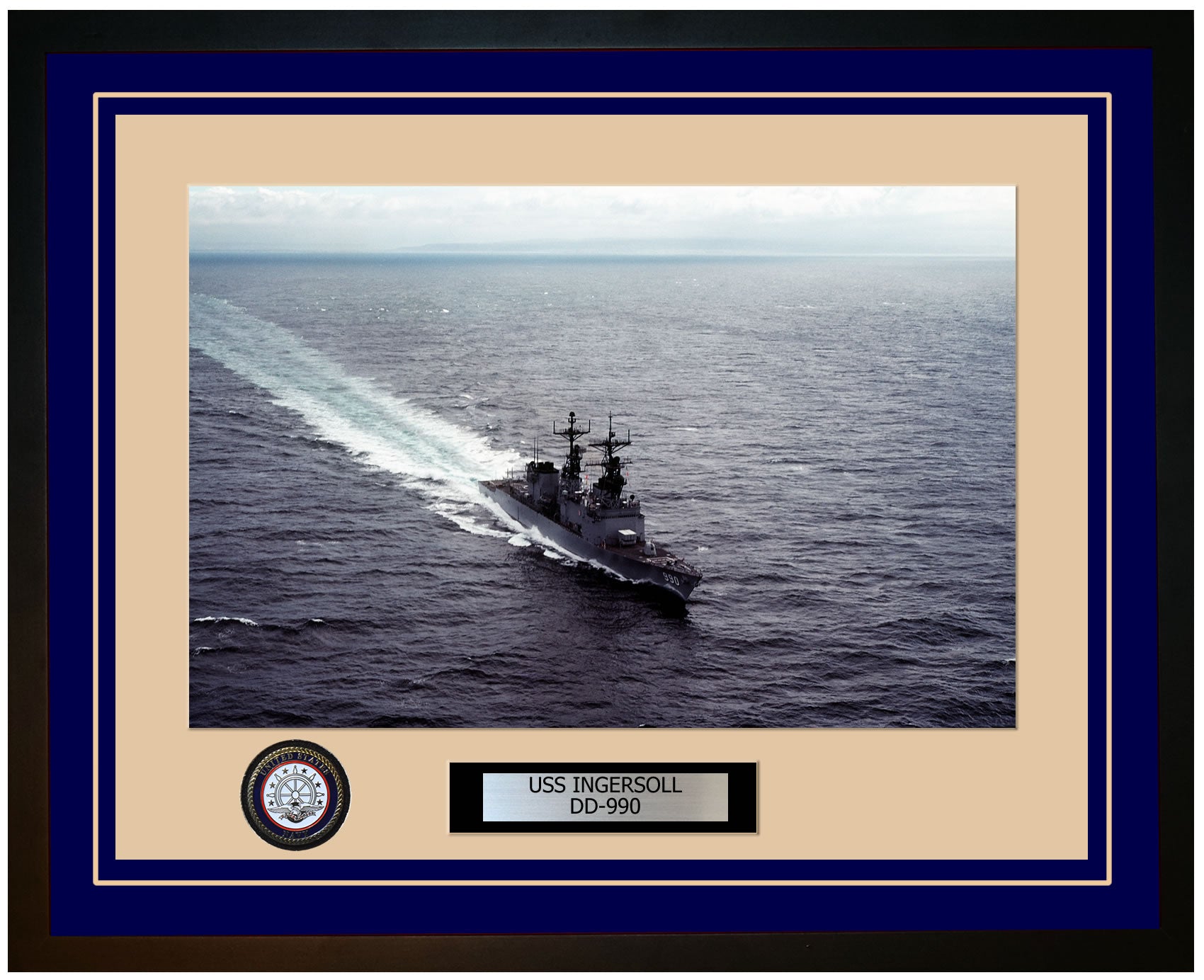 USS INGERSOLL DD-990 Framed Navy Ship Photo Blue
