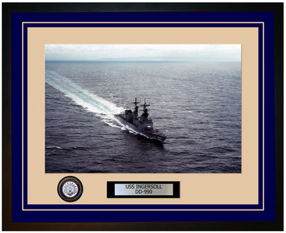USS INGERSOLL DD-990 Framed Navy Ship Photo Blue