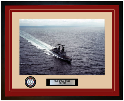 USS INGERSOLL DD-990 Framed Navy Ship Photo Burgundy