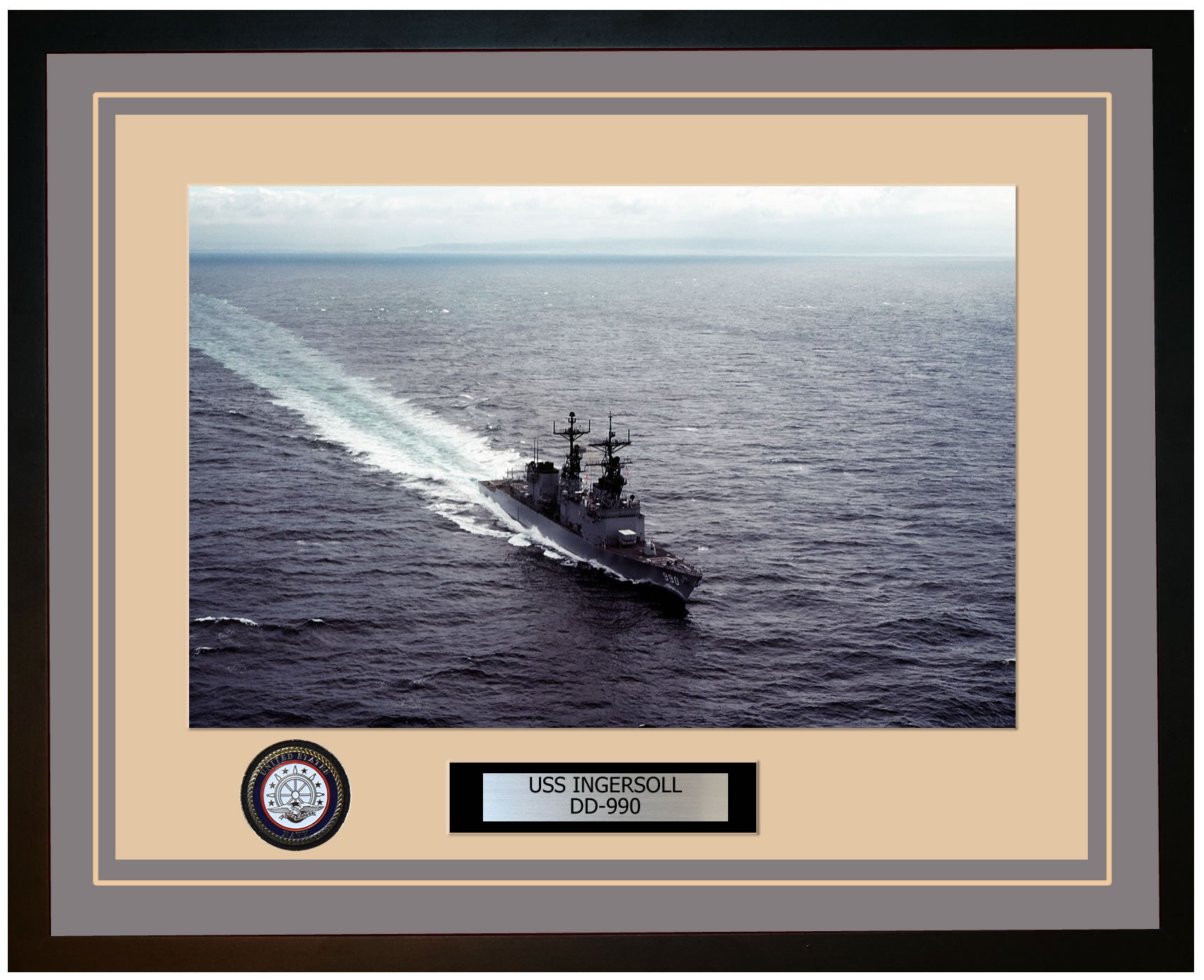 USS INGERSOLL DD-990 Framed Navy Ship Photo Grey