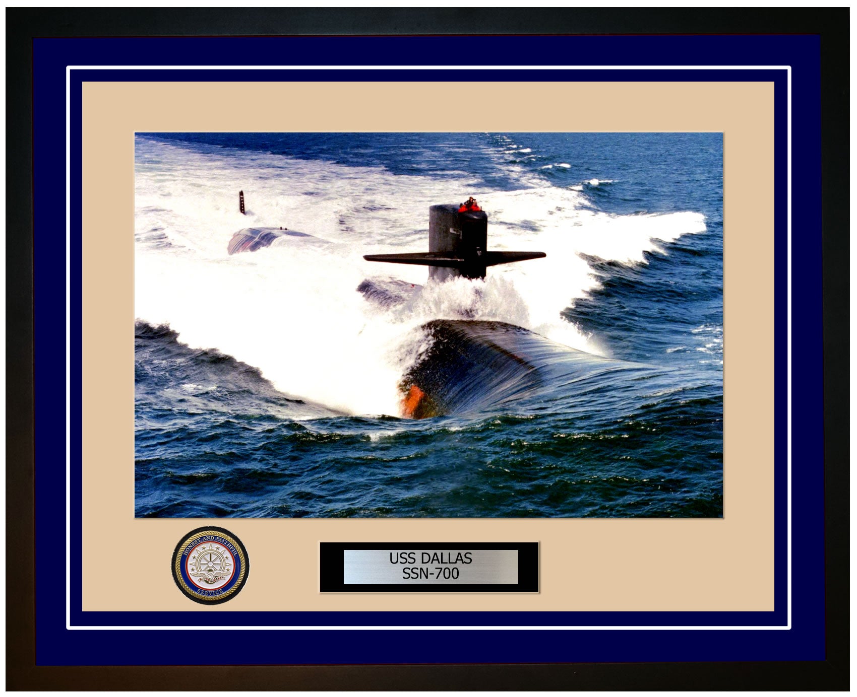 USS Dallas SSN-700 Framed Navy Ship Photo Blue