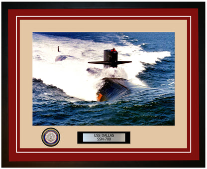 USS Dallas SSN-700 Framed Navy Ship Photo Burgundy