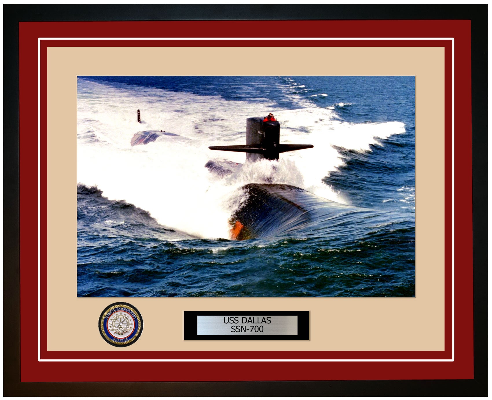 USS Dallas SSN-700 Framed Navy Ship Photo Burgundy