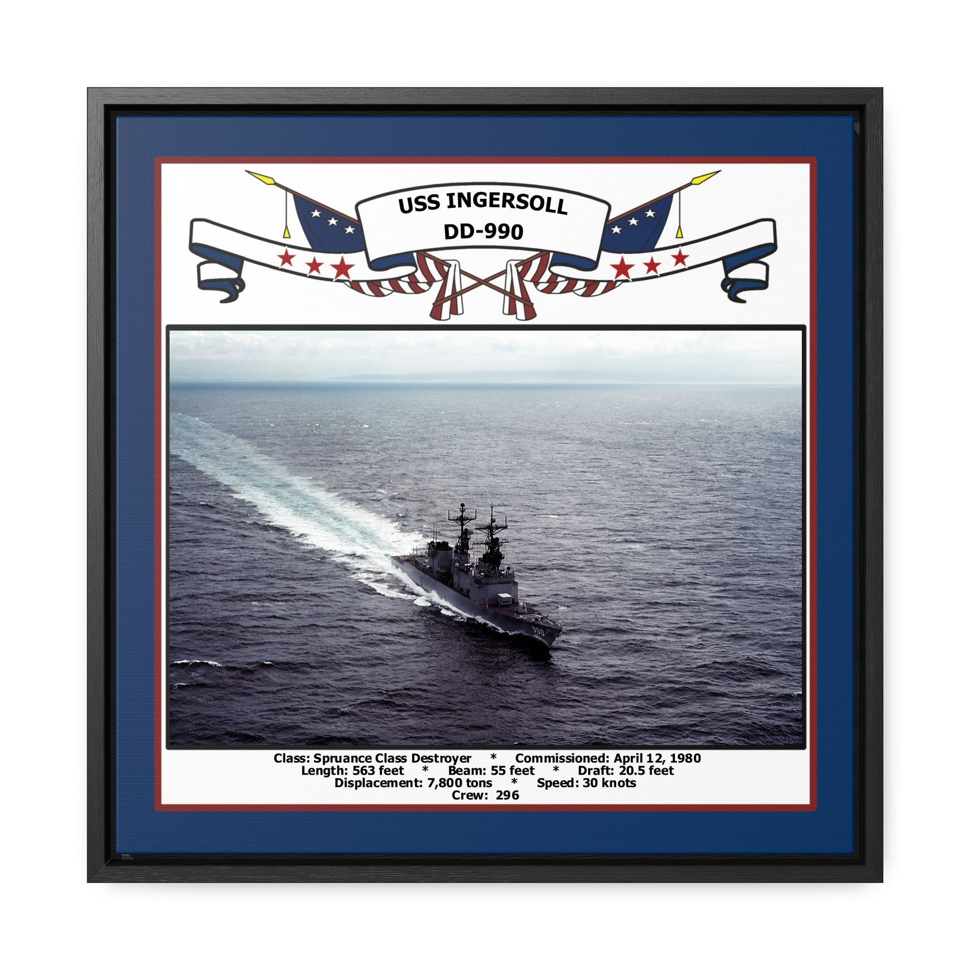 USS Ingersoll DD-990 Navy Floating Frame Photo Front View