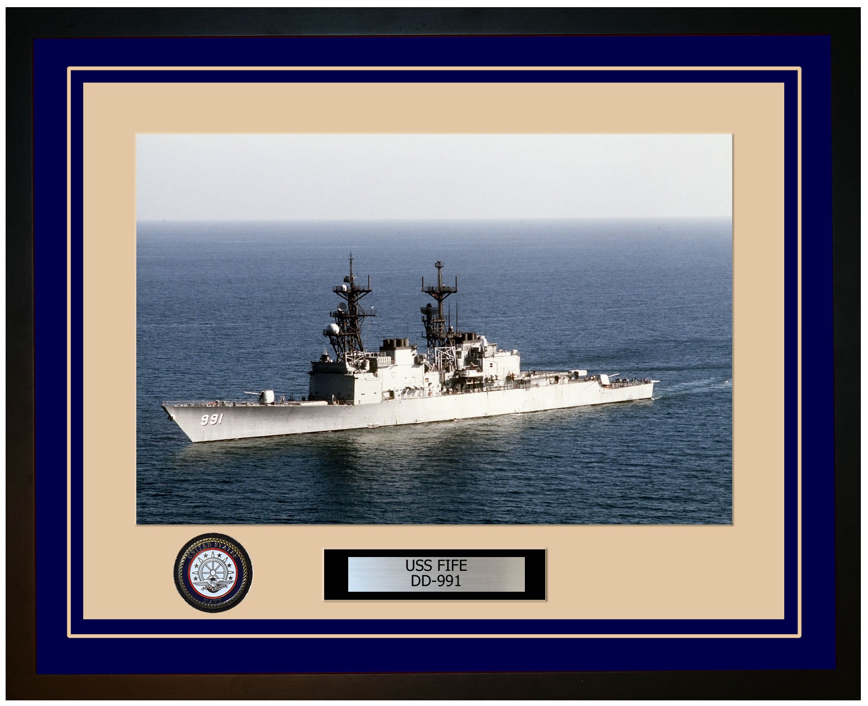 USS FIFE DD-991 Framed Navy Ship Photo Blue