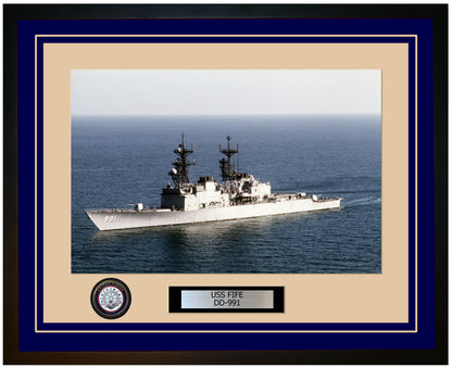 USS FIFE DD-991 Framed Navy Ship Photo Blue