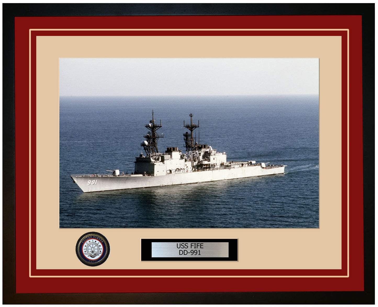 USS FIFE DD-991 Framed Navy Ship Photo Burgundy