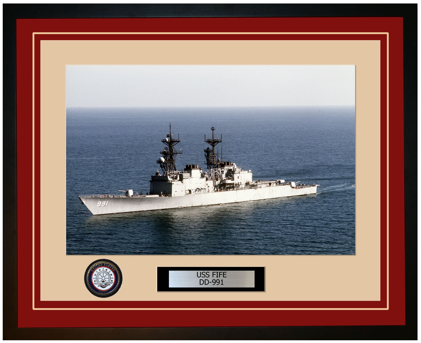 USS FIFE DD-991 Framed Navy Ship Photo Burgundy