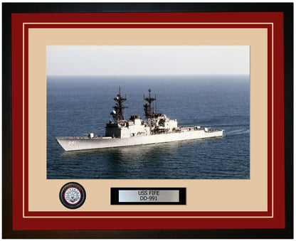 USS FIFE DD-991 Framed Navy Ship Photo Burgundy