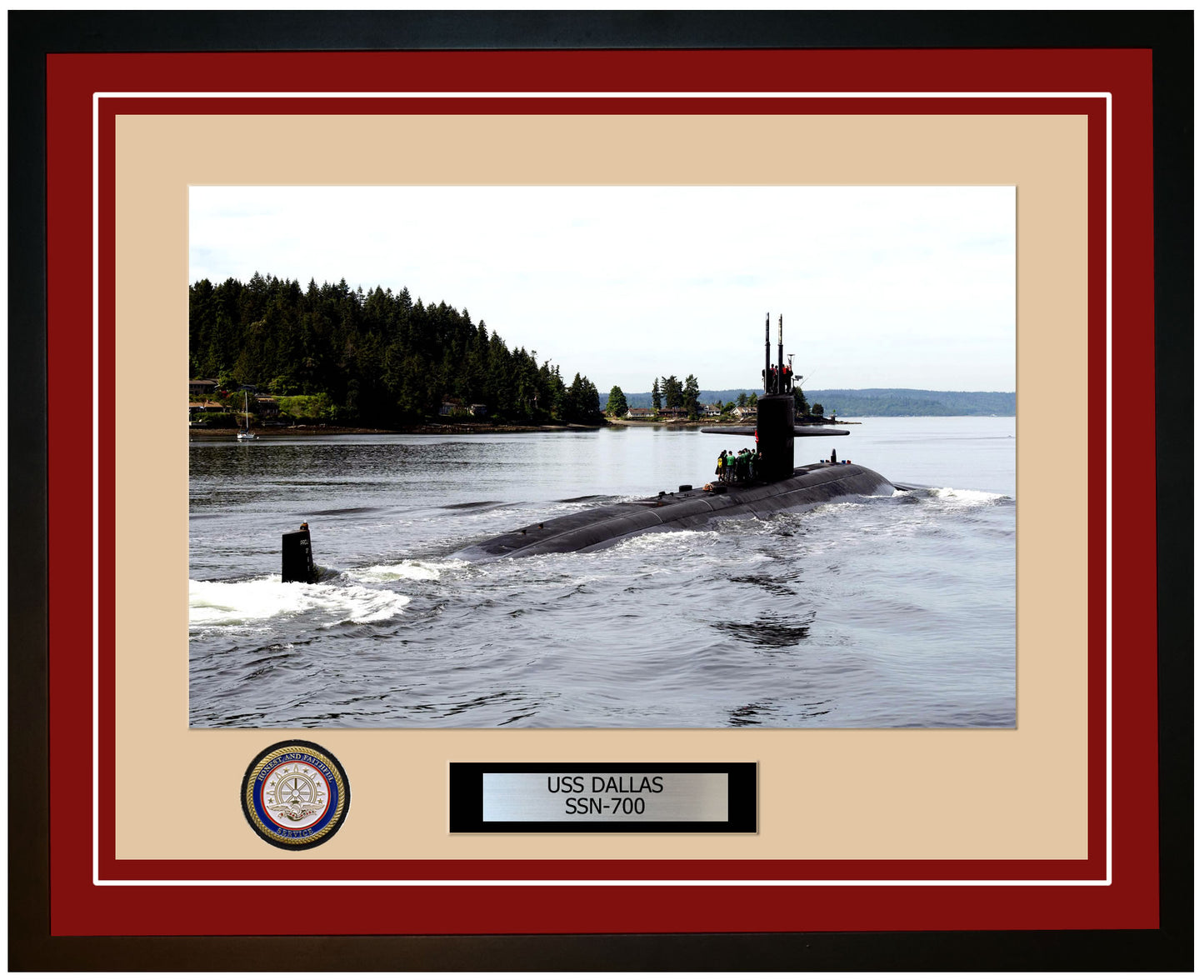 USS Dallas SSN-700 Framed Navy Ship Photo Burgundy