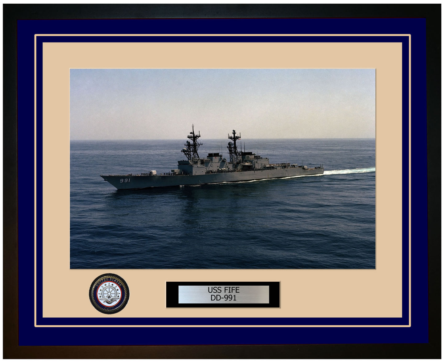 USS FIFE DD-991 Framed Navy Ship Photo Blue