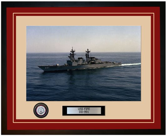 USS FIFE DD-991 Framed Navy Ship Photo Burgundy