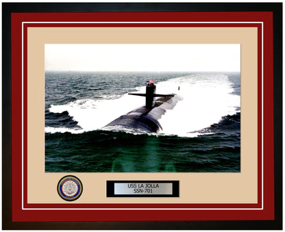 USS La Jolla SSN-701 Framed Navy Ship Photo Burgundy