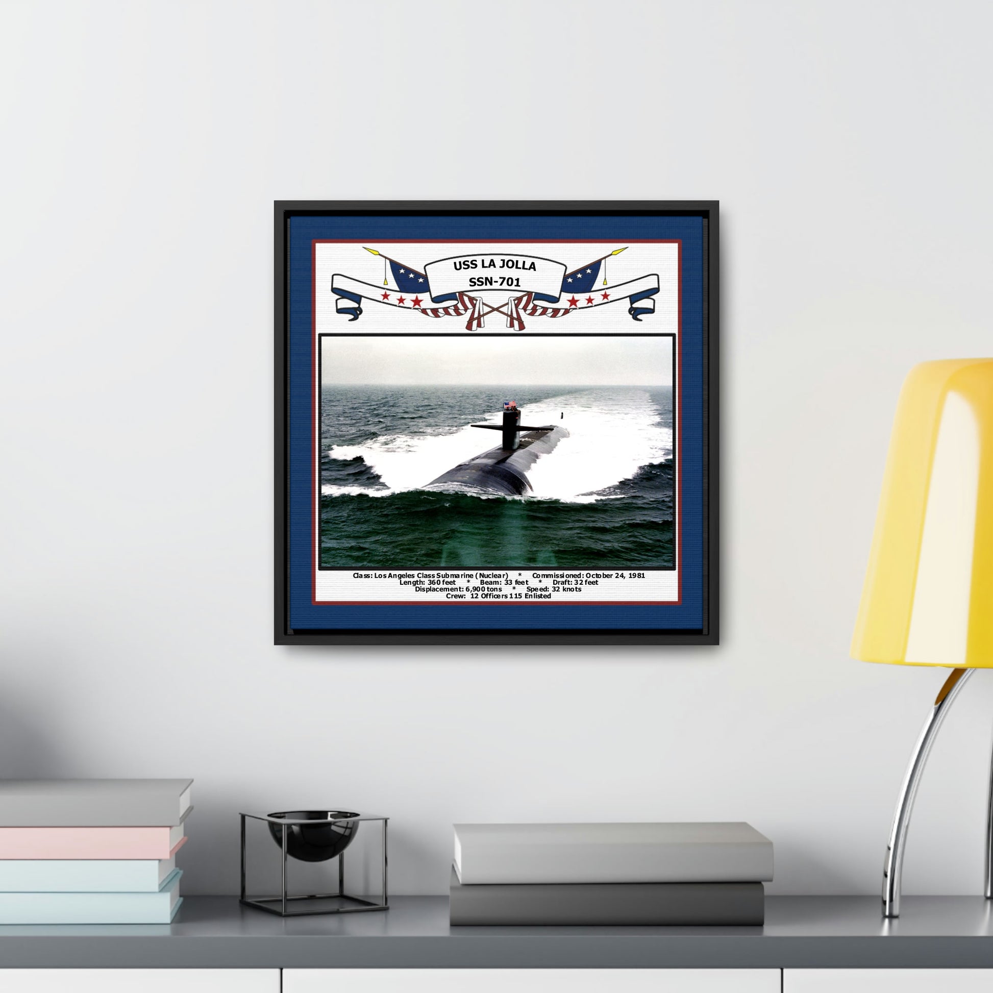USS La Jolla SSN-701 Navy Floating Frame Photo Desk View