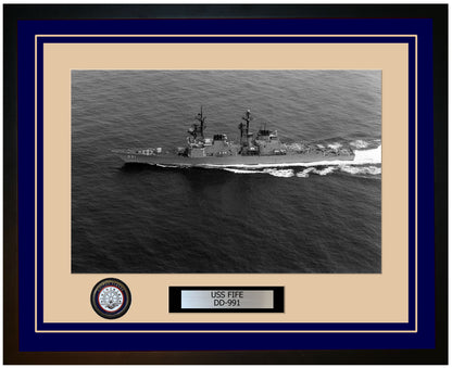 USS FIFE DD-991 Framed Navy Ship Photo Blue