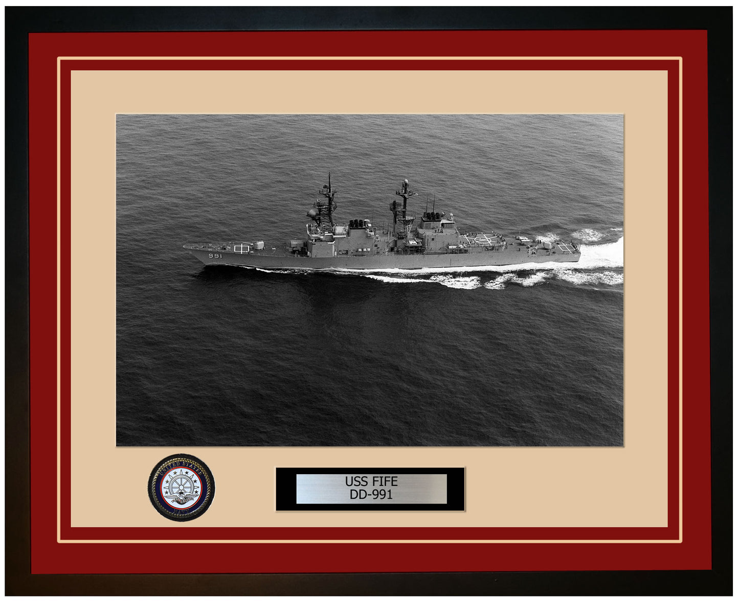 USS FIFE DD-991 Framed Navy Ship Photo Burgundy