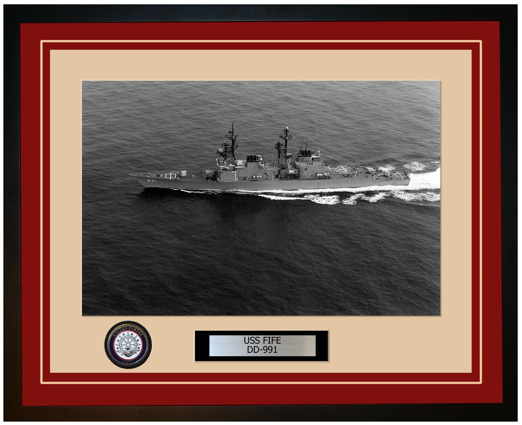 USS FIFE DD-991 Framed Navy Ship Photo Burgundy