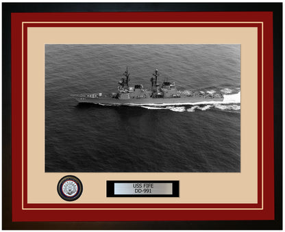 USS FIFE DD-991 Framed Navy Ship Photo Burgundy