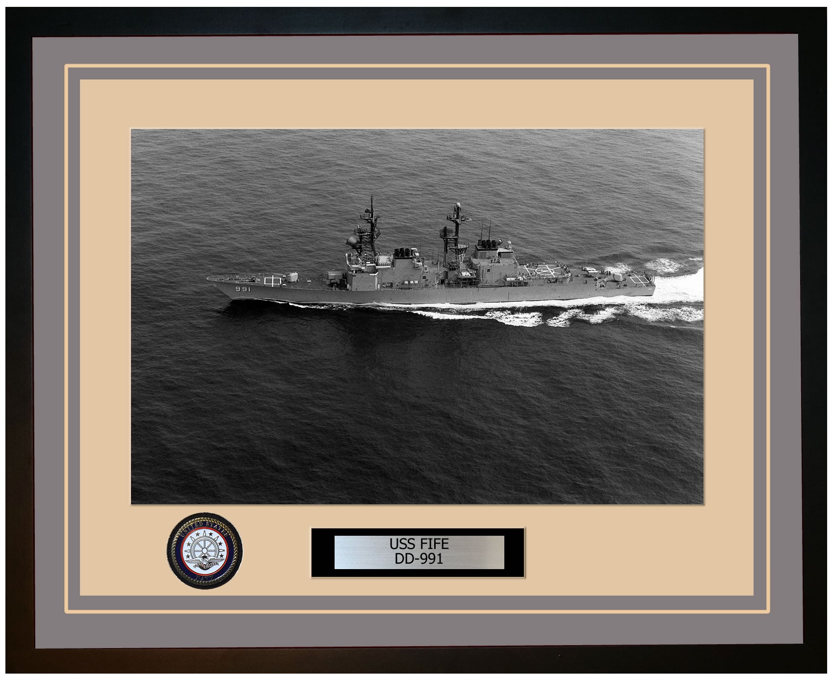 USS FIFE DD-991 Framed Navy Ship Photo Grey