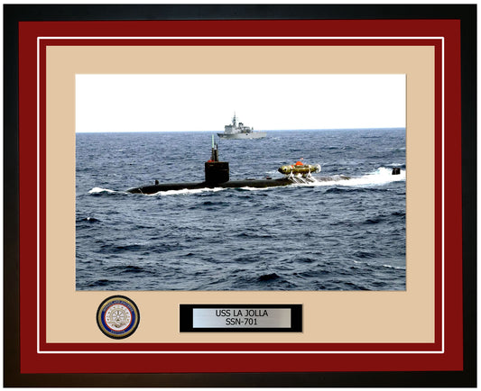 USS La Jolla SSN-701 Framed Navy Ship Photo Burgundy