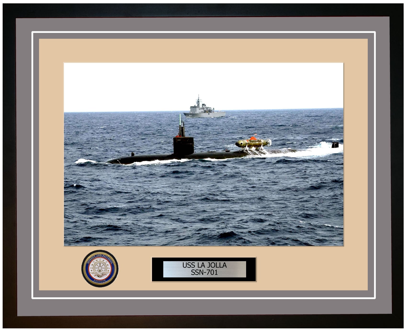 USS La Jolla SSN-701 Framed Navy Ship Photo Grey