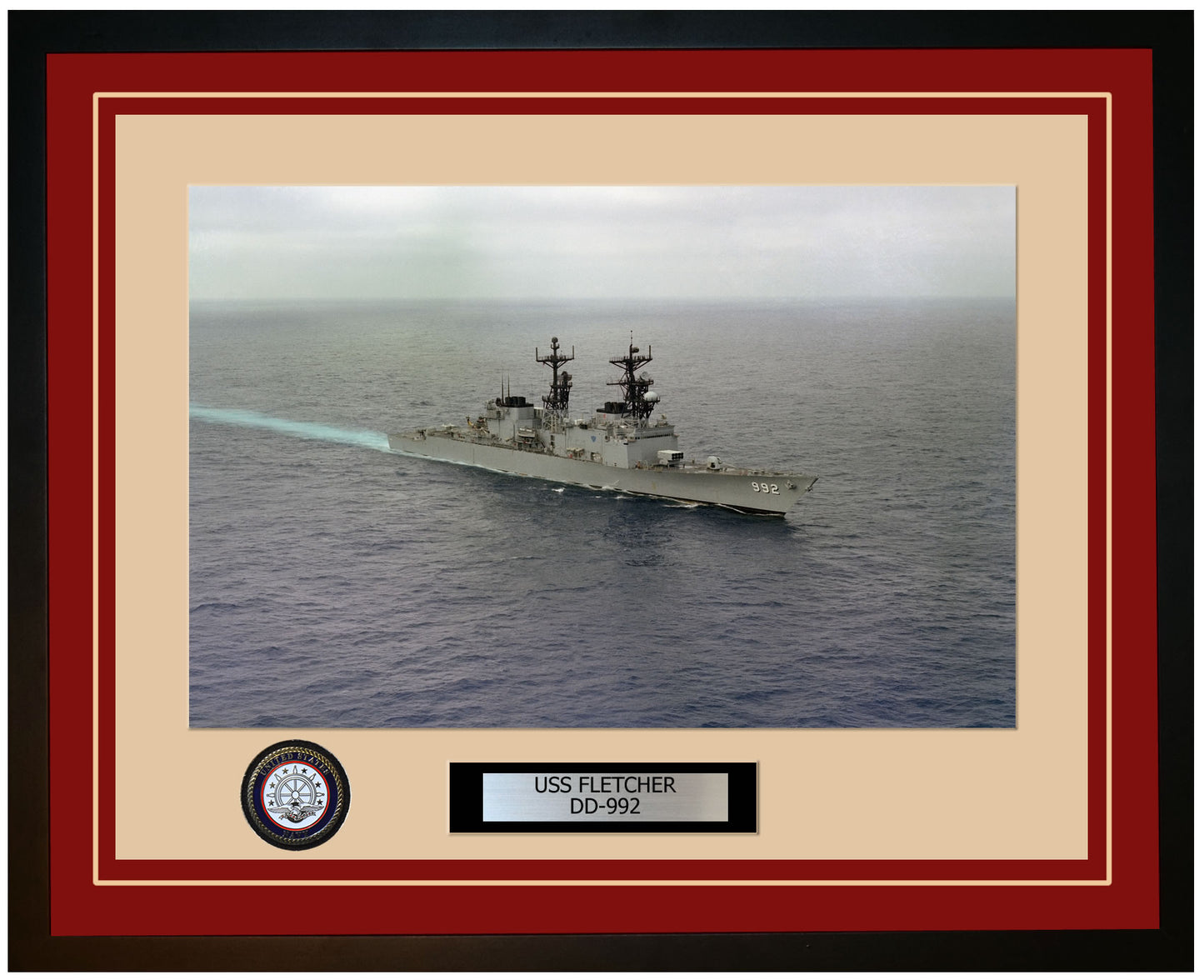 USS FLETCHER DD-992 Framed Navy Ship Photo Burgundy