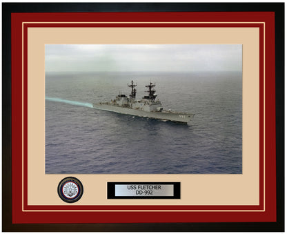 USS FLETCHER DD-992 Framed Navy Ship Photo Burgundy
