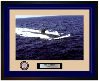 USS Phoenix SSN-702 Framed Navy Ship Photo Blue