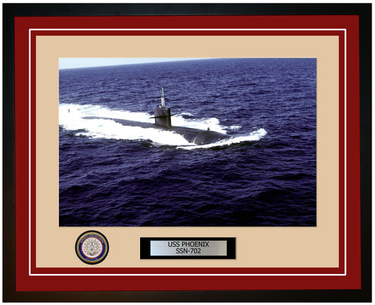 USS Phoenix SSN-702 Framed Navy Ship Photo Burgundy