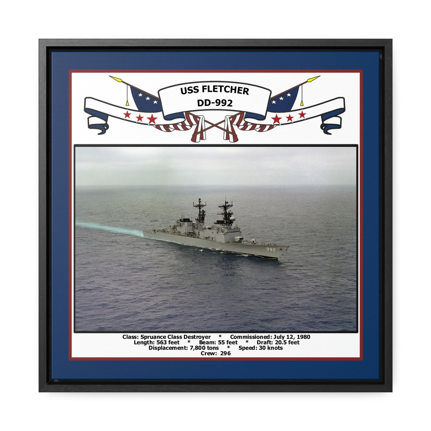 USS Fletcher DD-992 Navy Floating Frame Photo Front View