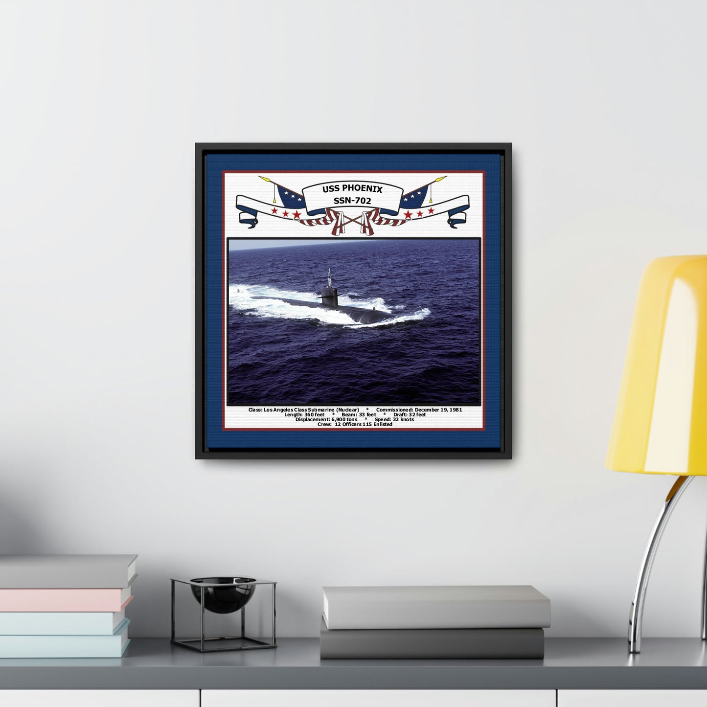 USS Phoenix SSN-702 Navy Floating Frame Photo Desk View