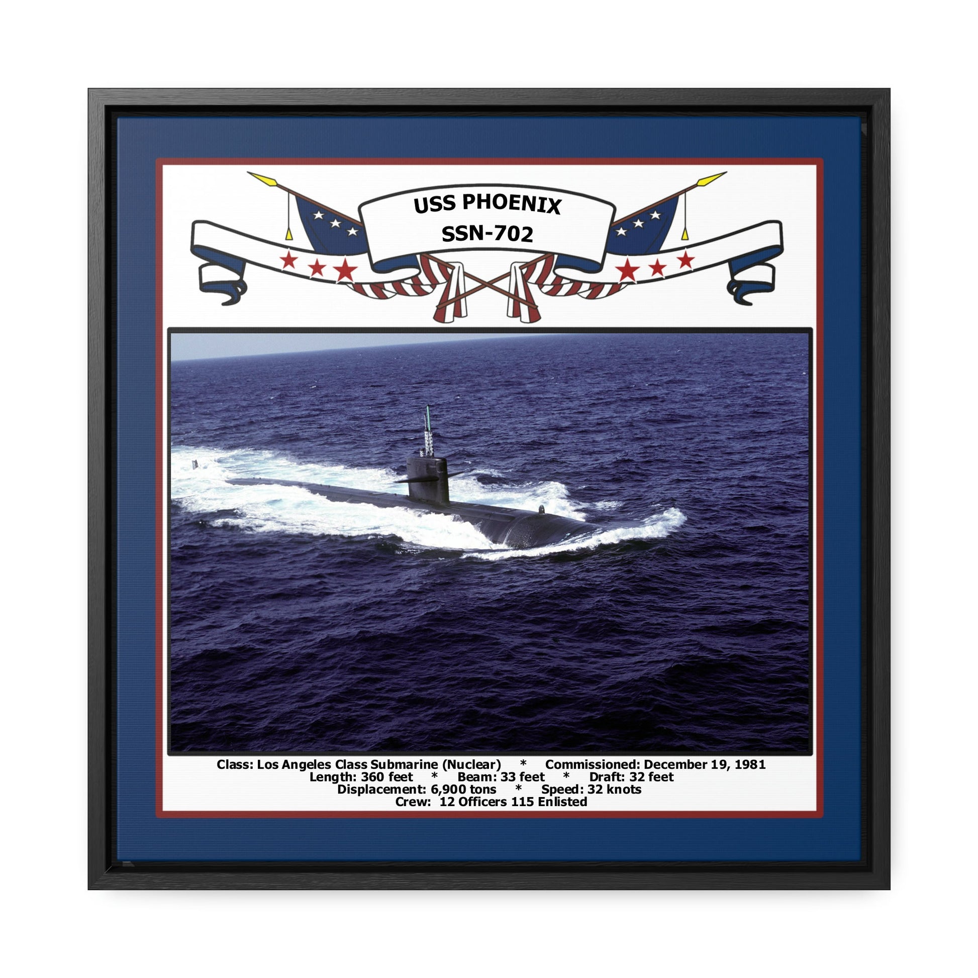 USS Phoenix SSN-702 Navy Floating Frame Photo Front View