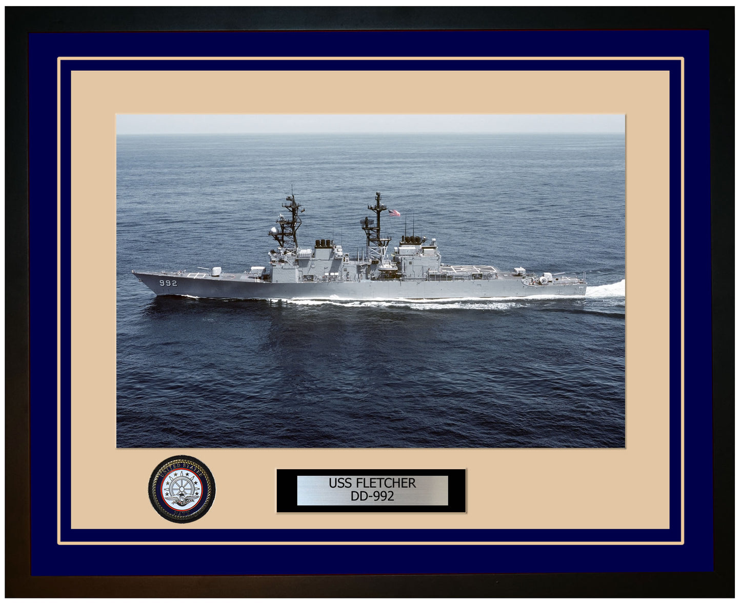 USS FLETCHER DD-992 Framed Navy Ship Photo Blue