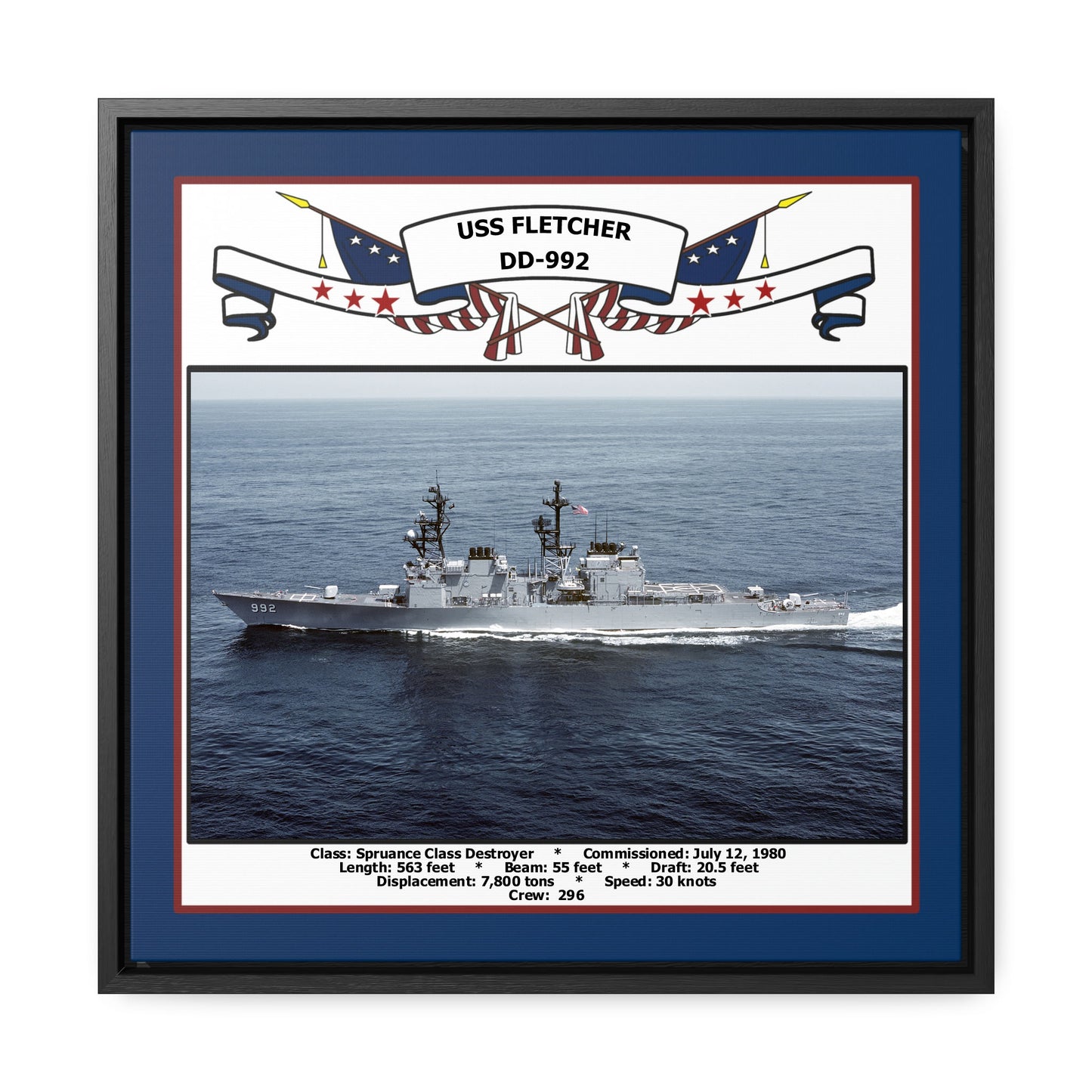 USS Fletcher DD-992 Navy Floating Frame Photo Front View