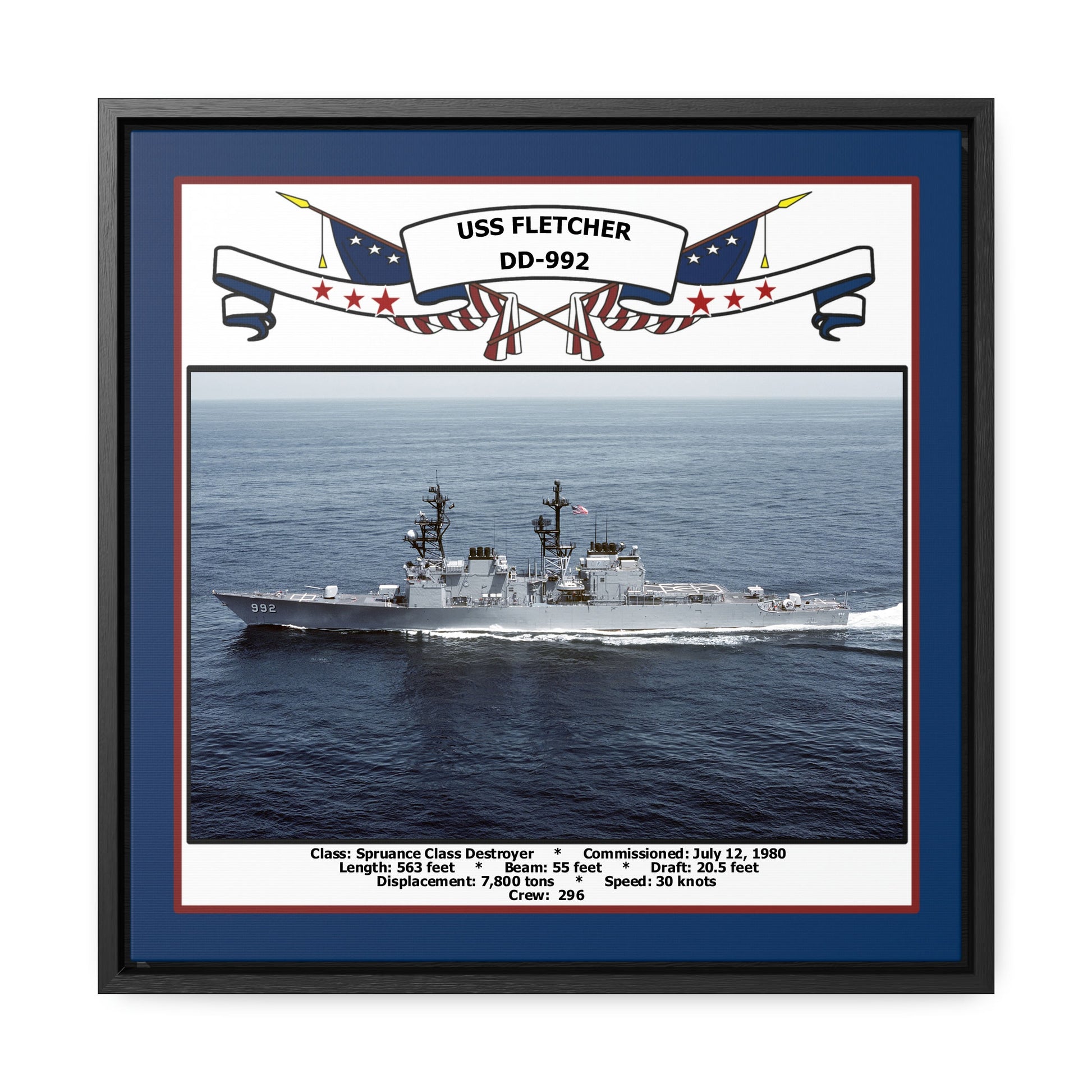 USS Fletcher DD-992 Navy Floating Frame Photo Front View