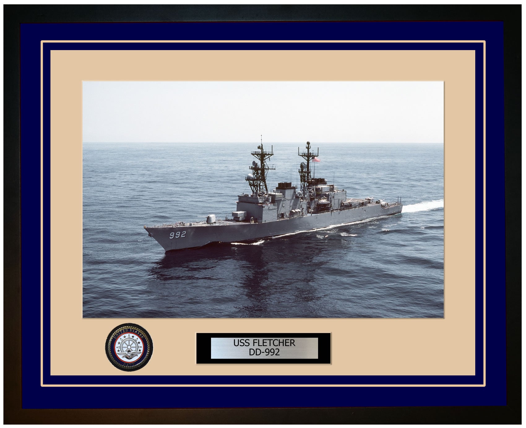 USS FLETCHER DD-992 Framed Navy Ship Photo Blue