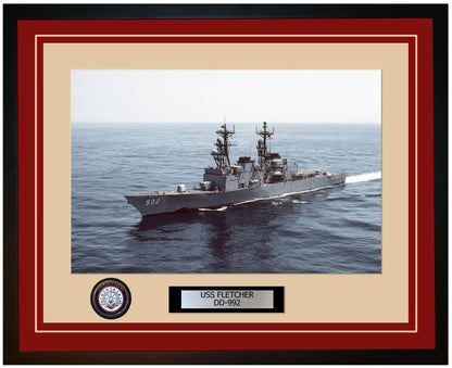 USS FLETCHER DD-992 Framed Navy Ship Photo Burgundy