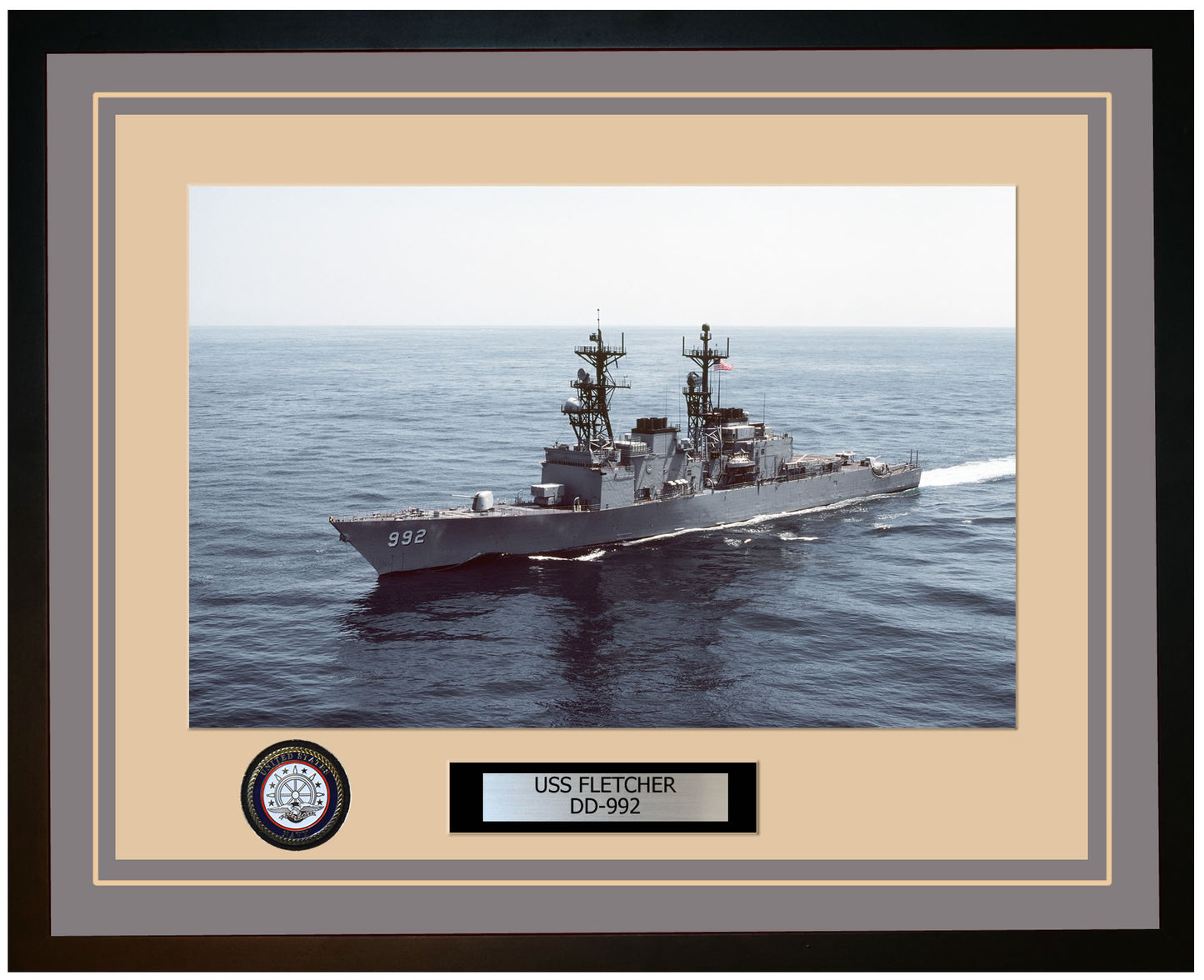 USS FLETCHER DD-992 Framed Navy Ship Photo Grey