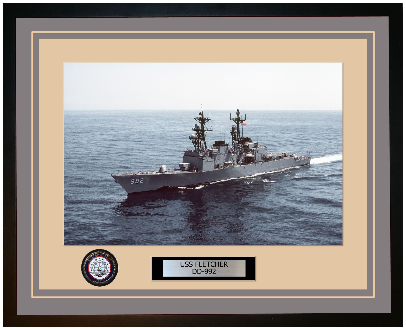 USS FLETCHER DD-992 Framed Navy Ship Photo Grey