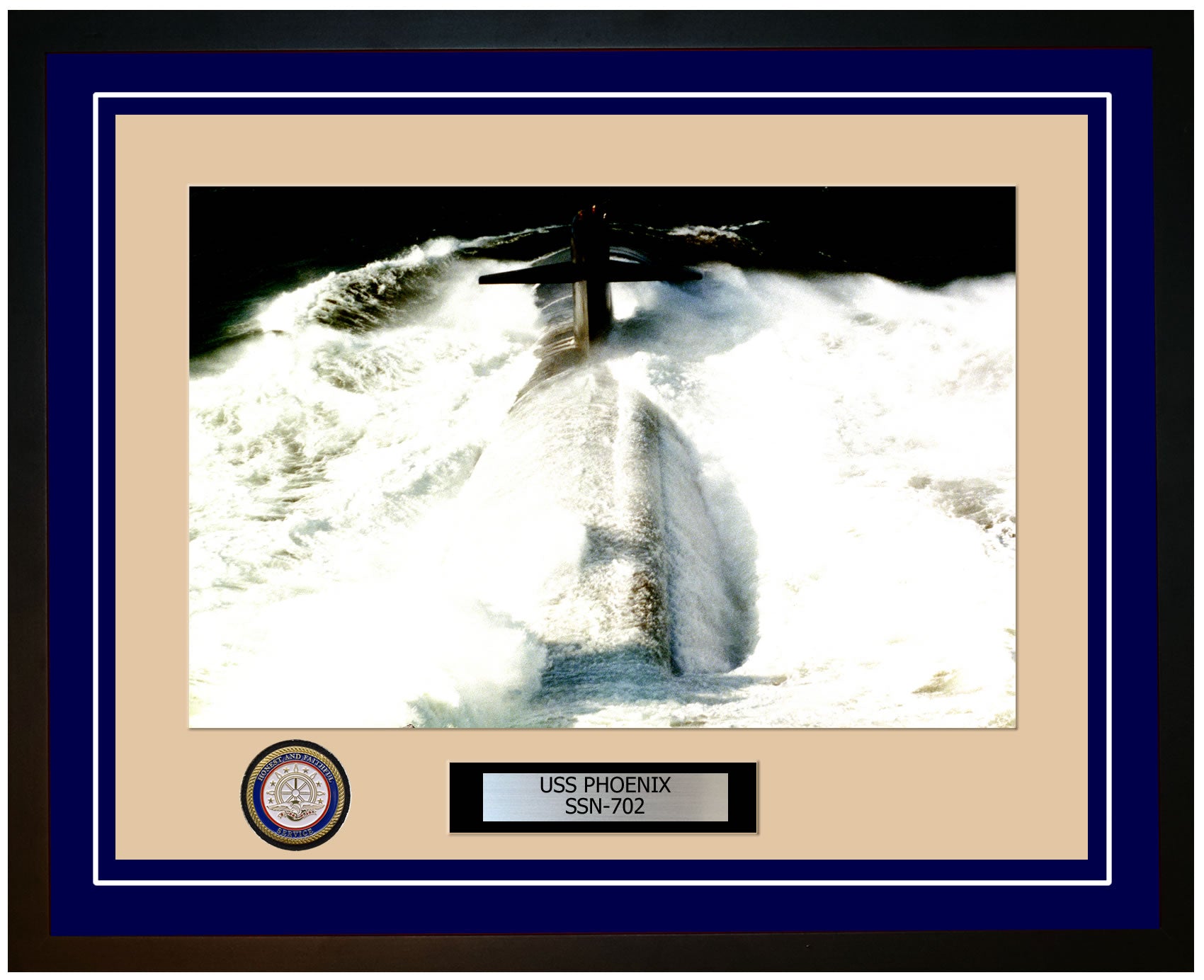 USS Phoenix SSN-702 Framed Navy Ship Photo Blue