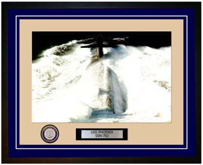 USS Phoenix SSN-702 Framed Navy Ship Photo Blue