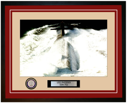 USS Phoenix SSN-702 Framed Navy Ship Photo Burgundy