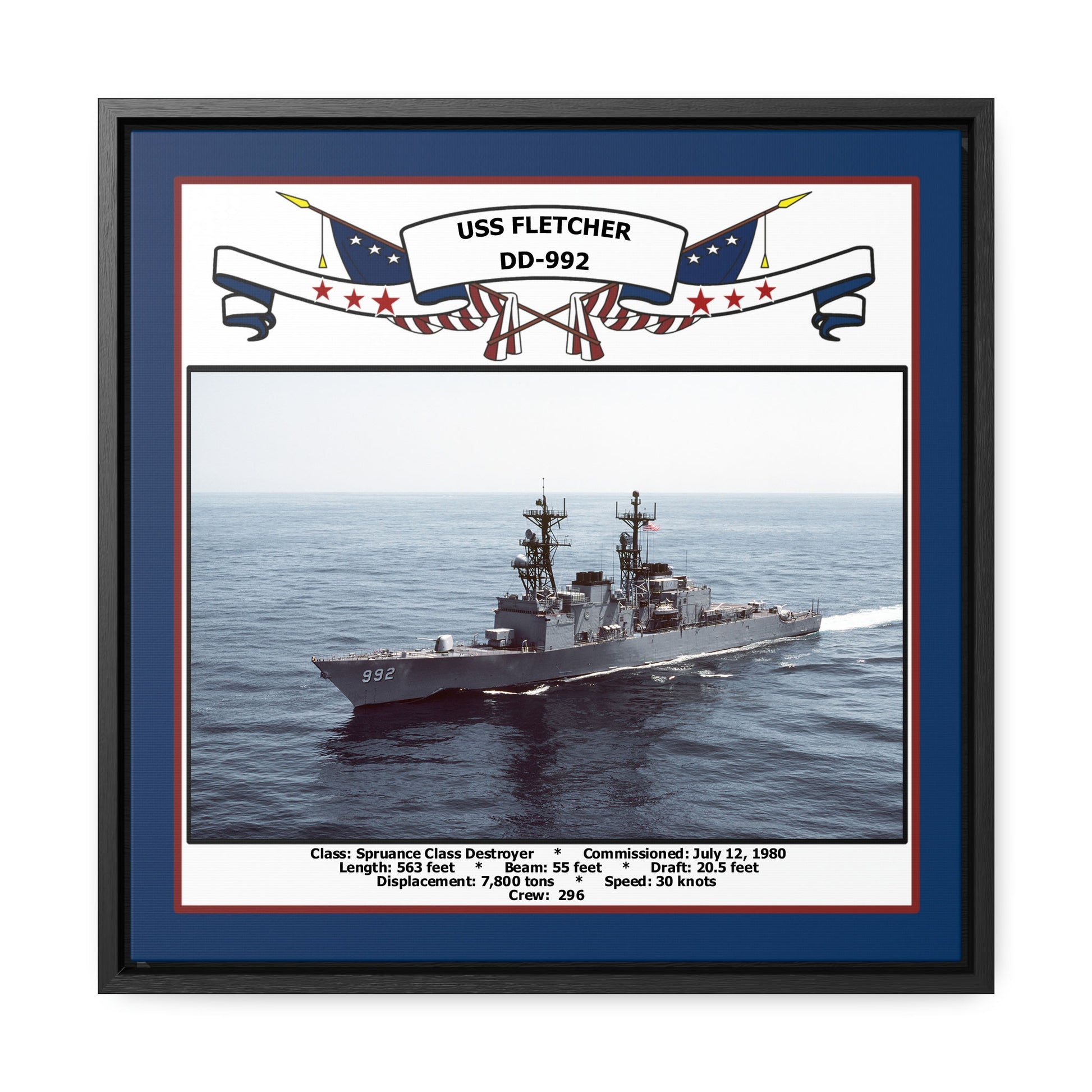 USS Fletcher DD-992 Navy Floating Frame Photo Front View