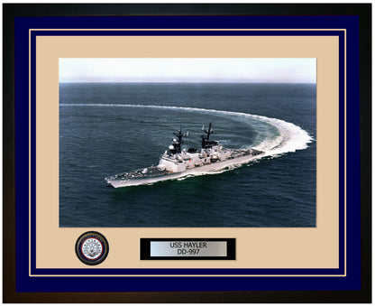 USS HAYLER DD-997 Framed Navy Ship Photo Blue