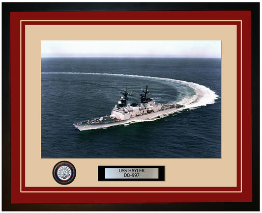 USS HAYLER DD-997 Framed Navy Ship Photo Burgundy