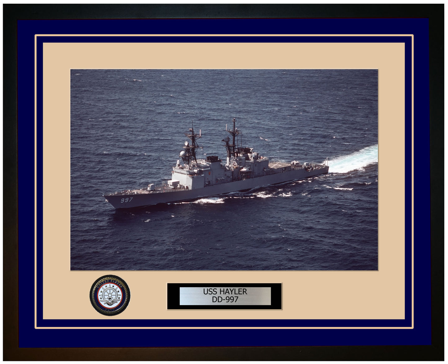 USS HAYLER DD-997 Framed Navy Ship Photo Blue