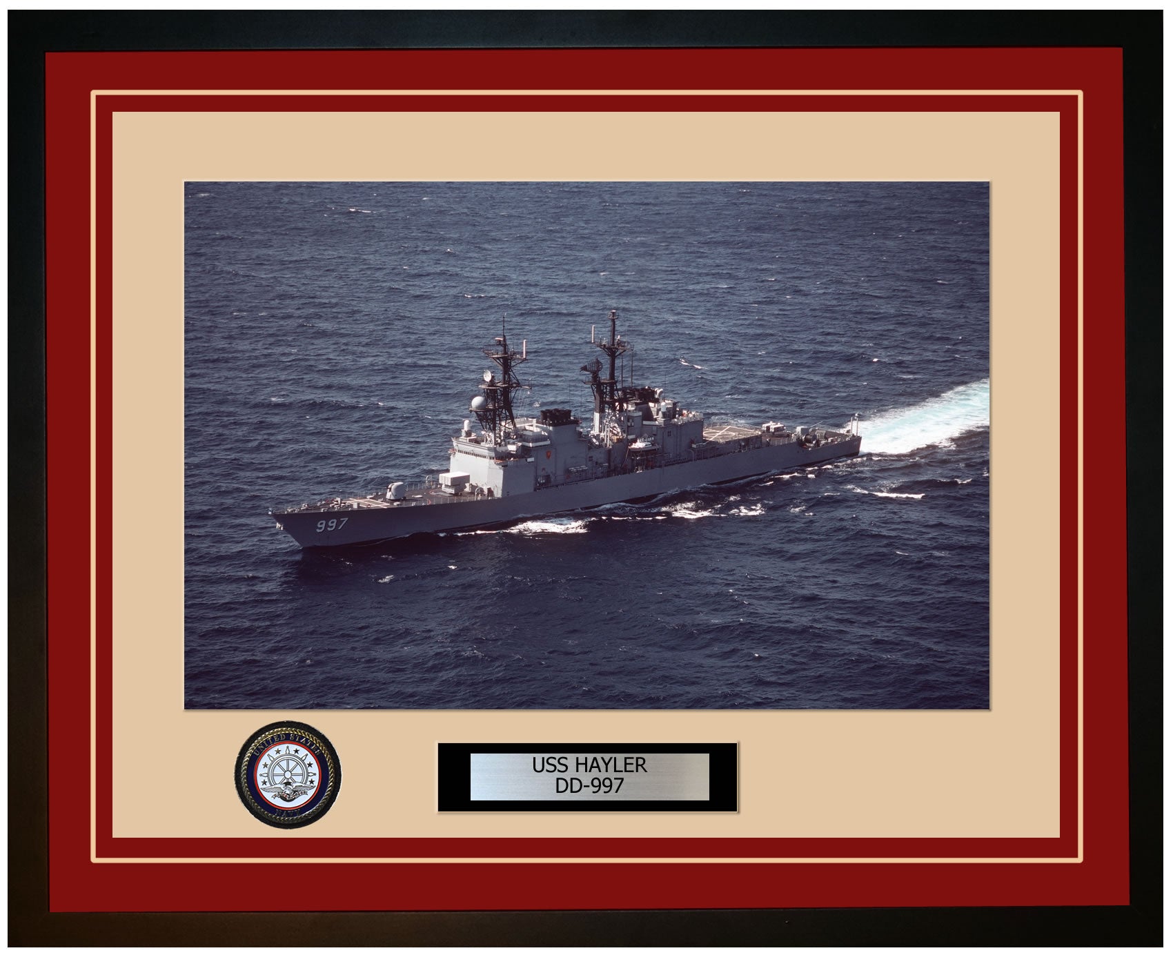 USS HAYLER DD-997 Framed Navy Ship Photo Burgundy