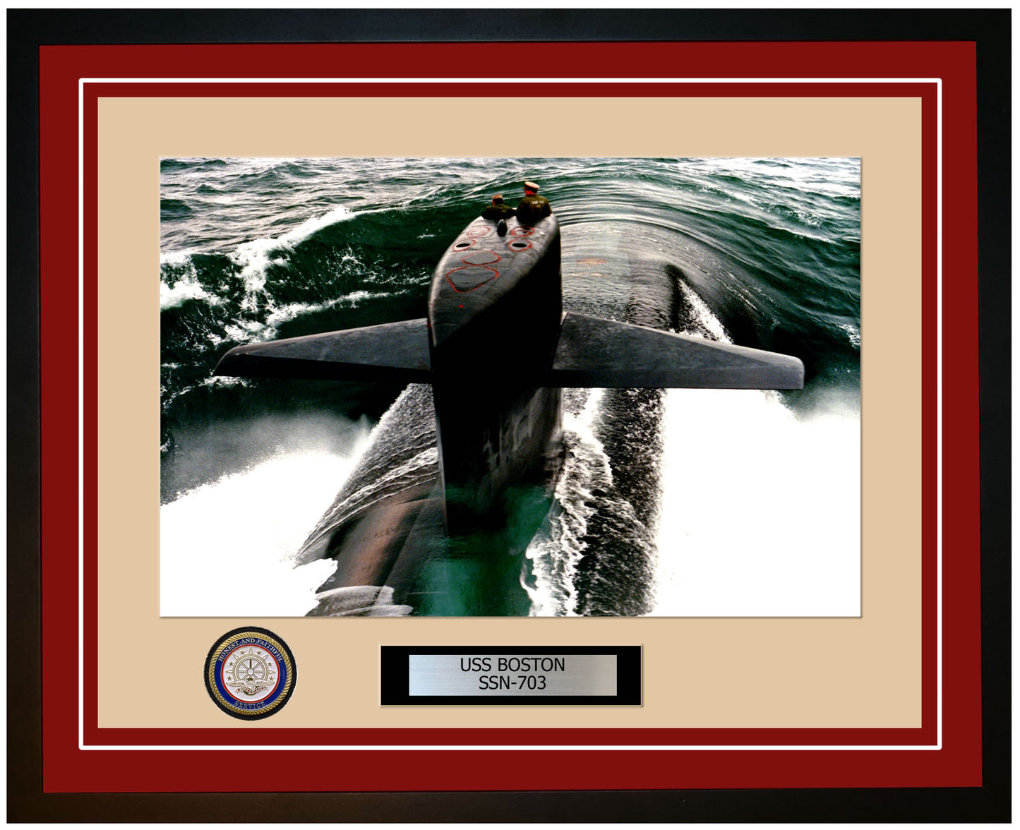 USS Boston SSN-703 Framed Navy Ship Photo Burgundy
