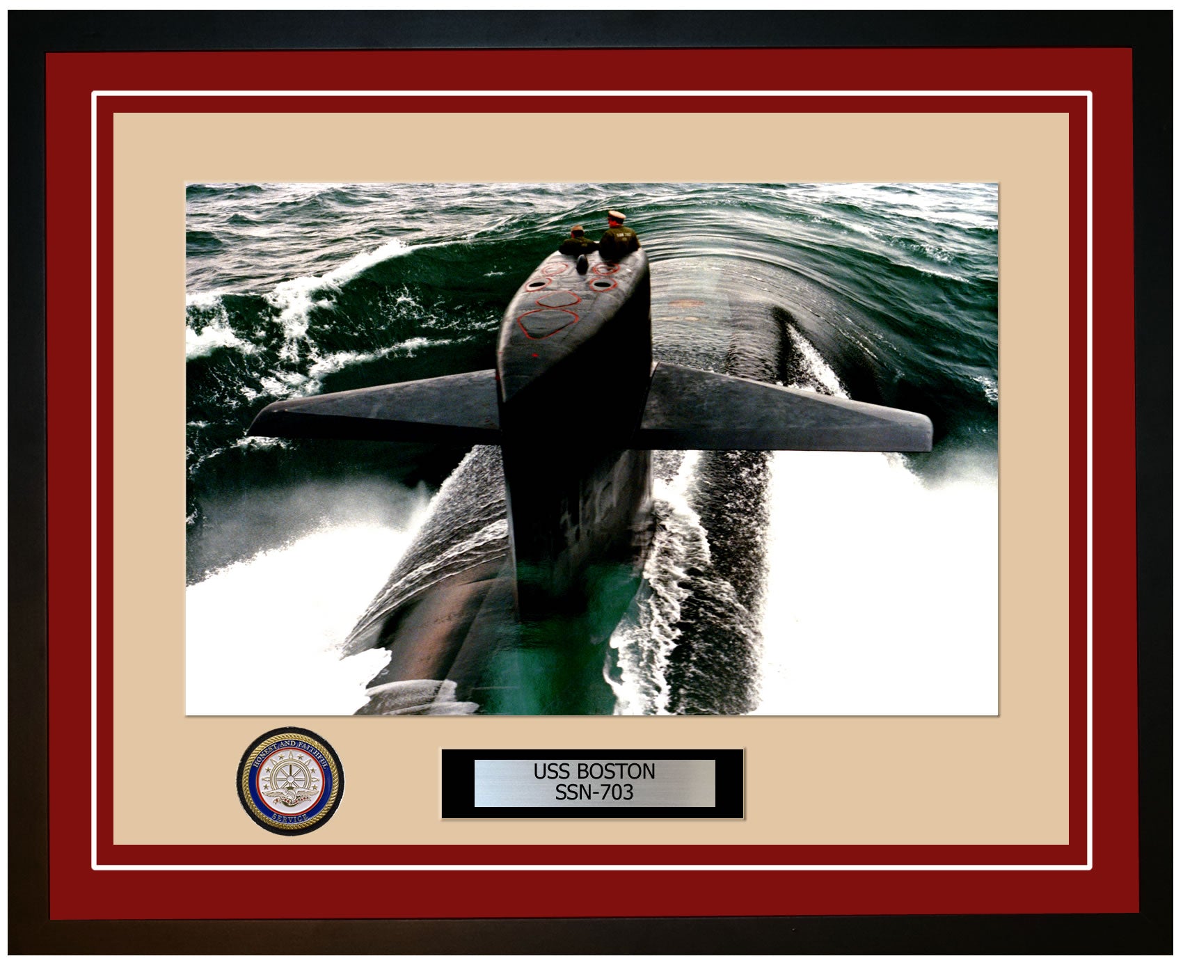 USS Boston SSN-703 Framed Navy Ship Photo Burgundy