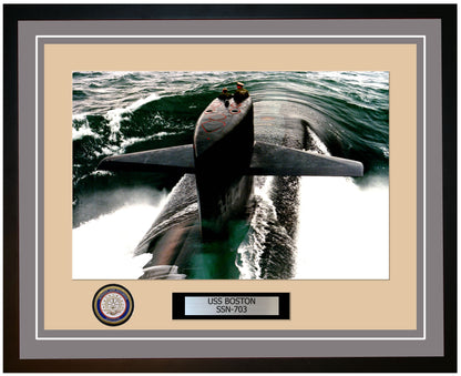 USS Boston SSN-703 Framed Navy Ship Photo Grey